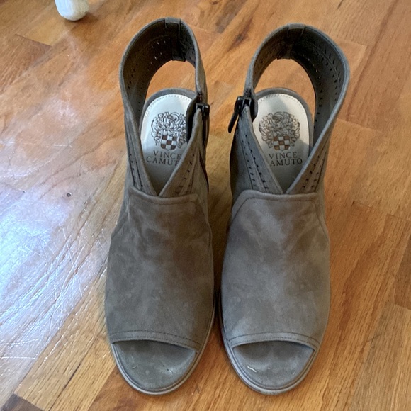 Real Leather Suede Open-Toe Ankle Booties - Excellent Condition, Tan - Picture 1 of 11